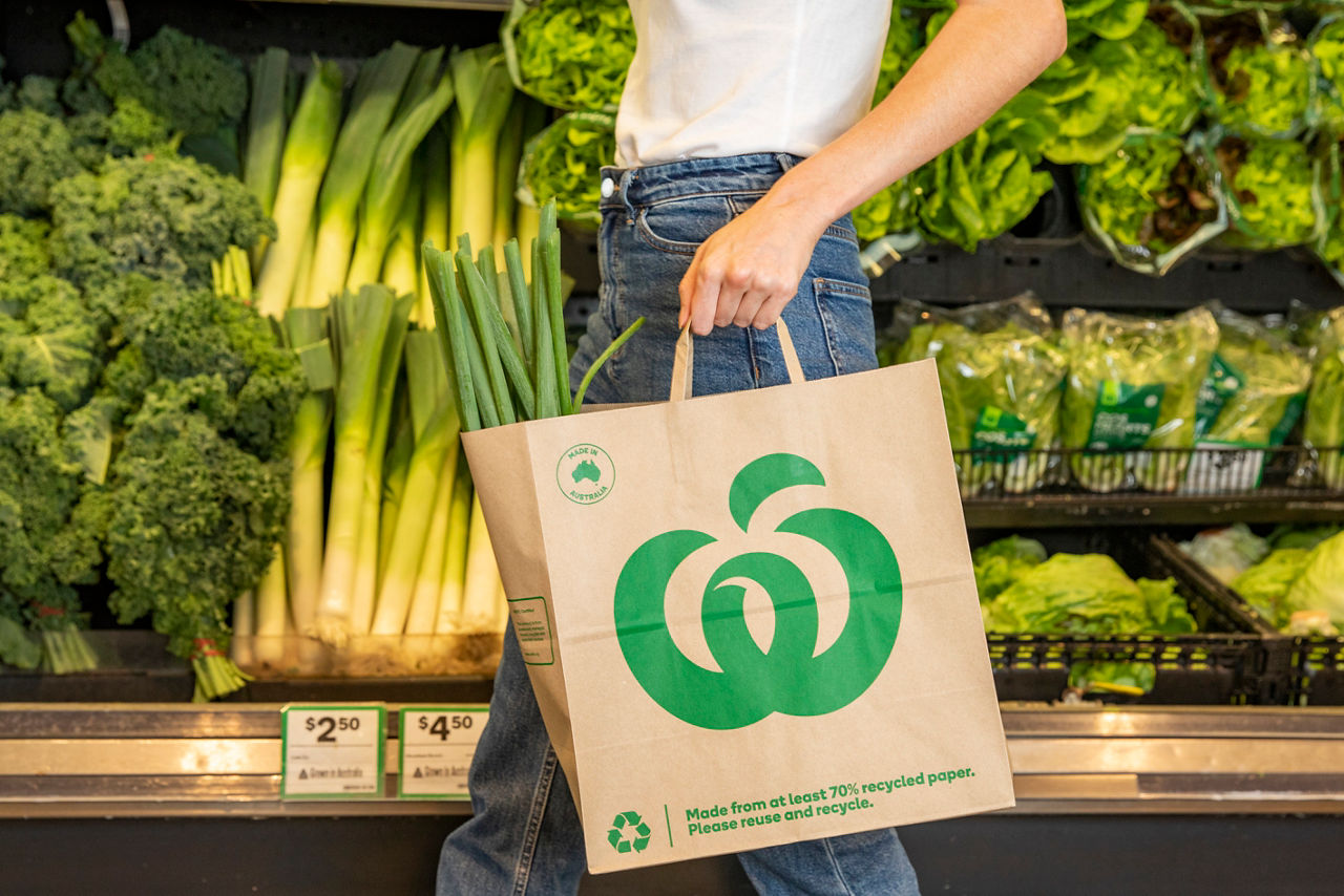 Woolworths Paper Bags. Woolworths Rosehill Store. 6th April 2021. Photograph Dallas Kilponen